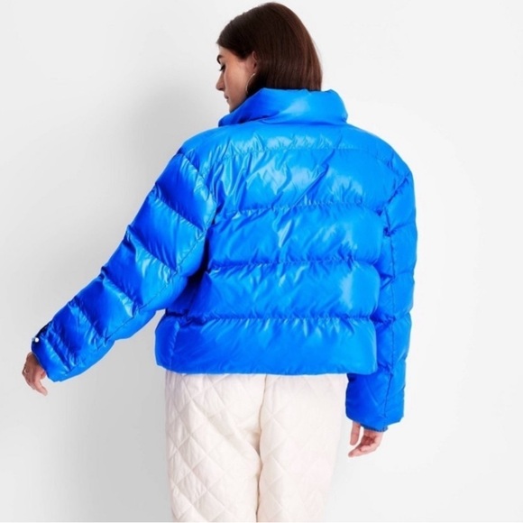 Future Collective Kahlana Barfield  Glossy Puffer Crop Jacket Blue  Size L - Picture 6 of 12